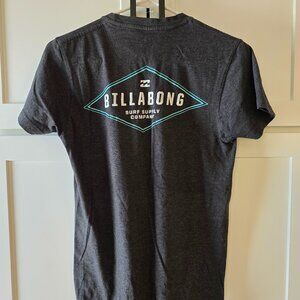 Billabong Shirt Mens Small Grey Short Sleeve Crew Wave Logo Surf Graphic Print